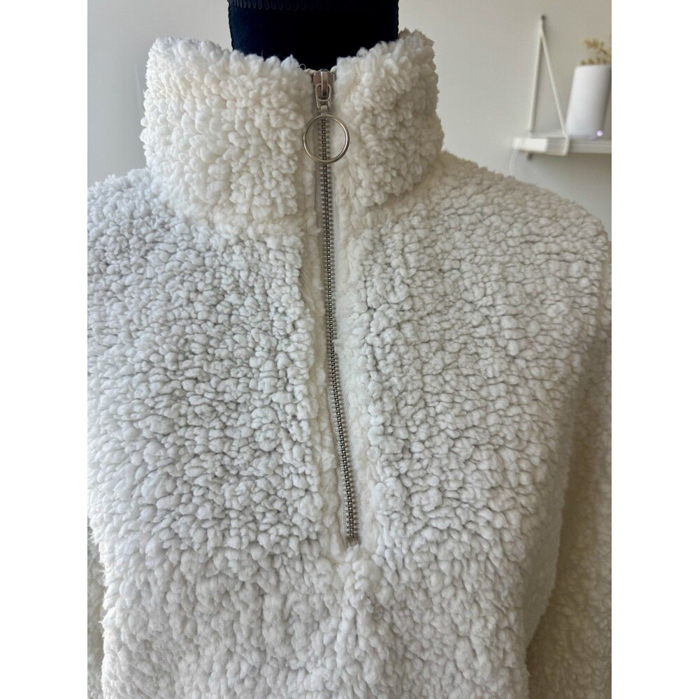 Brave Soul London Cream Fleece 1/4 Zip Sweatshirt Size Medium - Picture 2 of 6